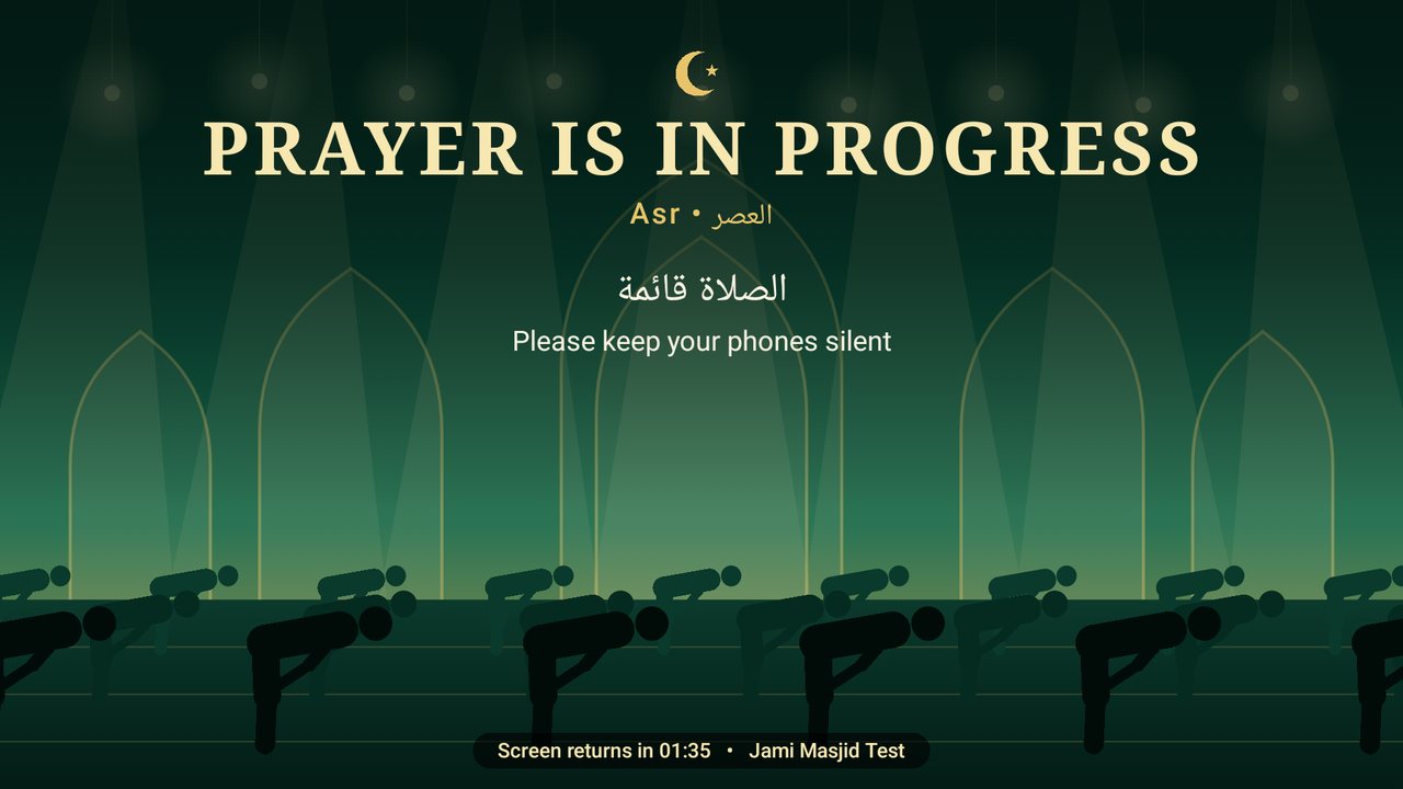 Prayer in progress screen with worshippers